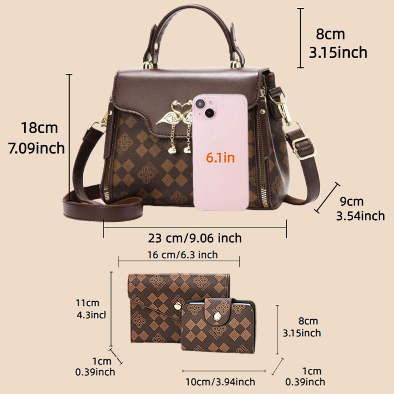 3-piece women's bag set, light - Luxury Zipper Bags review and price